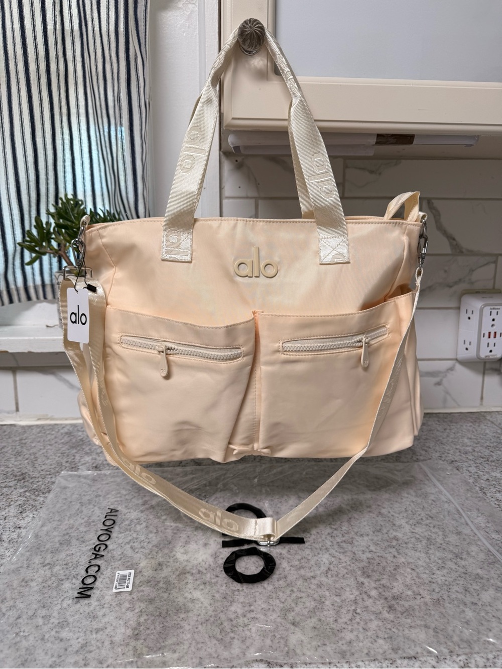 ALO Yoga Peach Nylon Tote/Crossbody with Front Zip Pockets